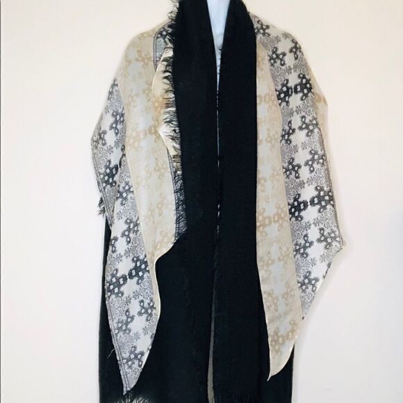 Set of (2)Scaves: Bossani Black Knit Scarf, Gray Tan Scarf - Picture 4 of 16